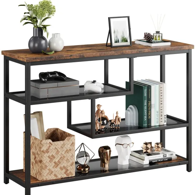 VIEMAE Sidetable - Consoletafel - Wandtafel - Wandkast - Dressior - Haltafel - Bijzettafel - Industrieel - 100x30x75cm - Hout, metaal Zwart, houtkleurig