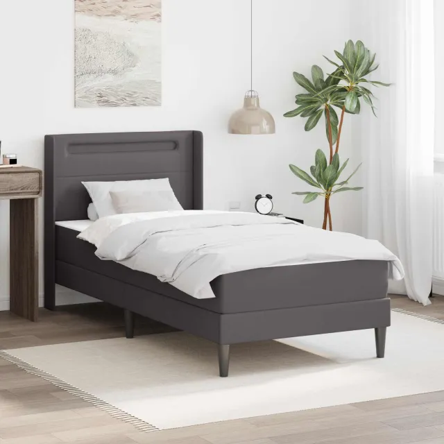 vidaXL Bedframe met matras Grijs 100 x 200 cm Kunstleer