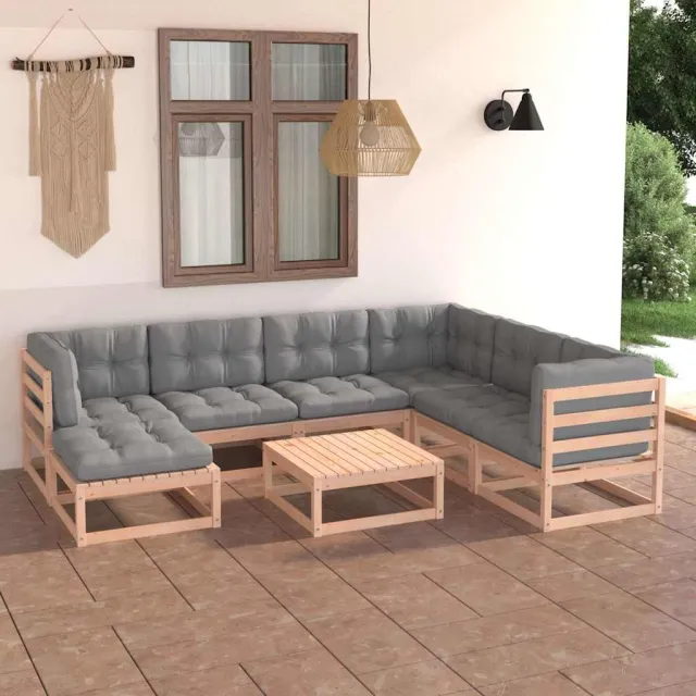 vidaXL 8-delige Loungeset met kussens massief grenenhout grijs, foto 2