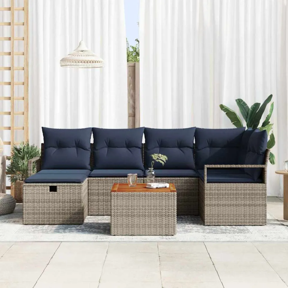 vidaXL Tuinbankenset 7 st Grijs poly rattan, foto 3