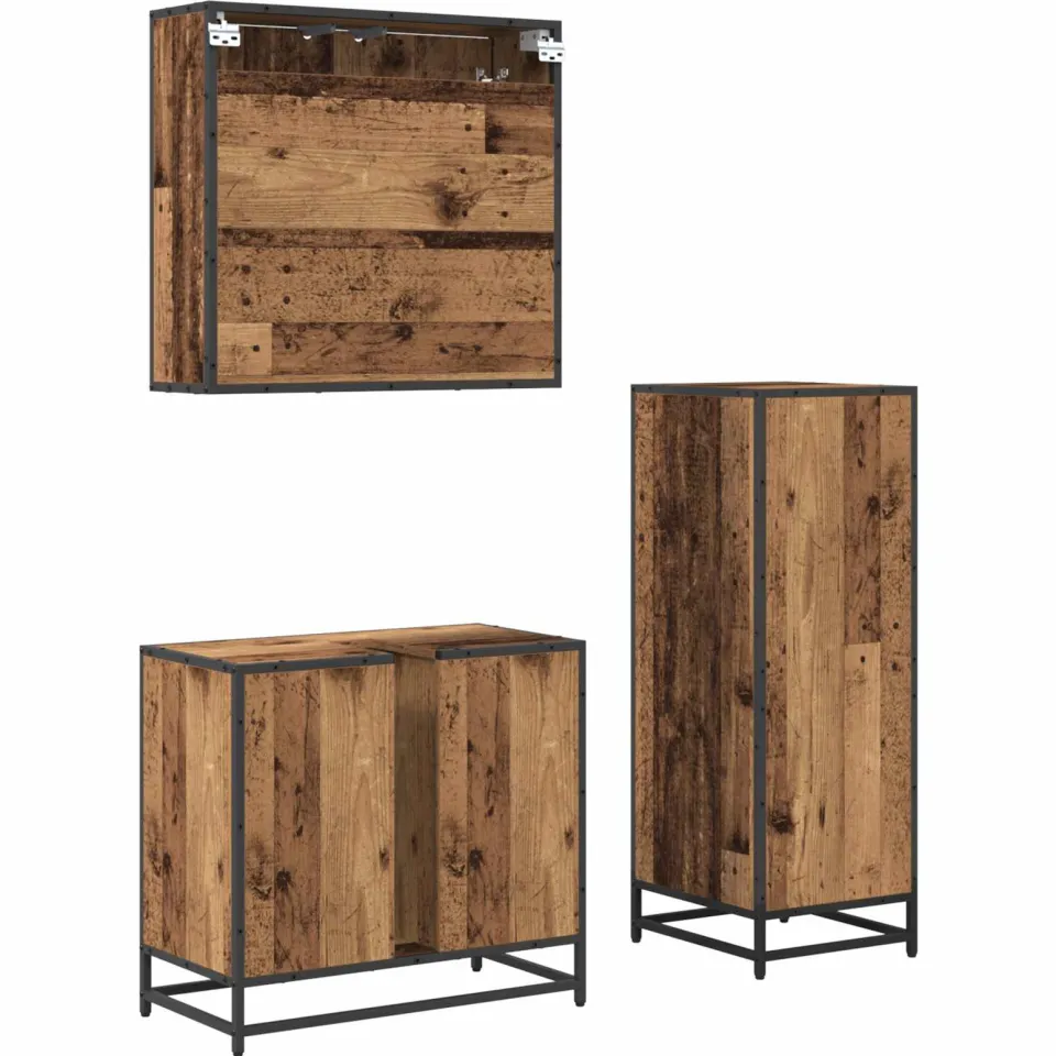 vidaXL Badkamermeubelset 3 st Oud Hout 65 x 33 x 60 cm Bewerkt hout bruin, foto 3