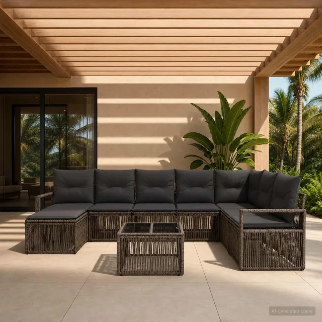 vidaXL Tuinbankenset 9 st Grijs poly rattan