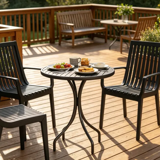 MODENUIT Bistrotafel 66 cm - Ronde Tuintafel Met Waterafvoer - Voor Terras En Tuin - Verzinkt Staal Zwart