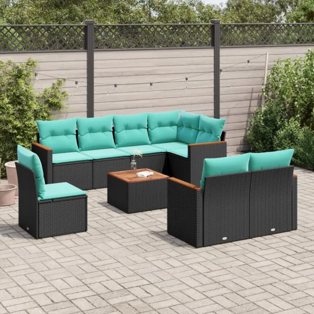 vidaXL 9-delige tuinbankset met kussens van zwart polyrotan, foto 2