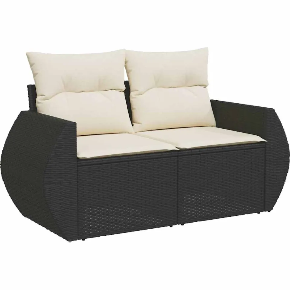 vidaXL 10-delige Loungeset met kussens poly rattan zwart