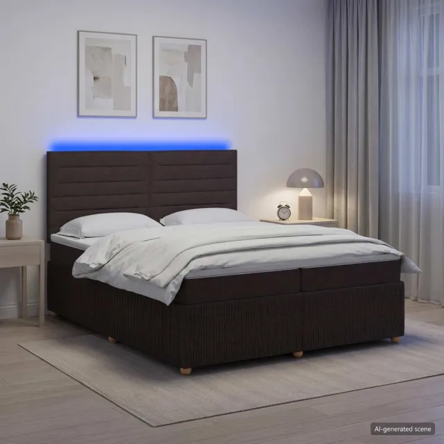 vidaXL LED Boxspring Bed met Matras Donkerbruin 200 x 200 cm Stof
