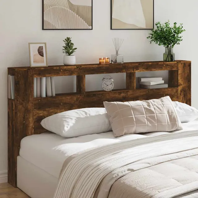 vidaXL Hoofdeinde met LED 200x18,5x103,5 cm bewerkt hout gerookt eiken Bruin