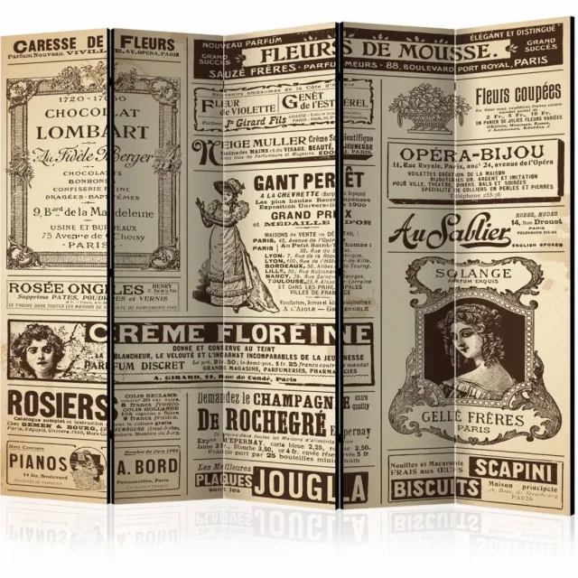 karo-art Vouwscherm - Vintage Magazines 225x172cm , gemonteerd geleverd, dubbelzijdig geprint (kamerscherm) Multikleur