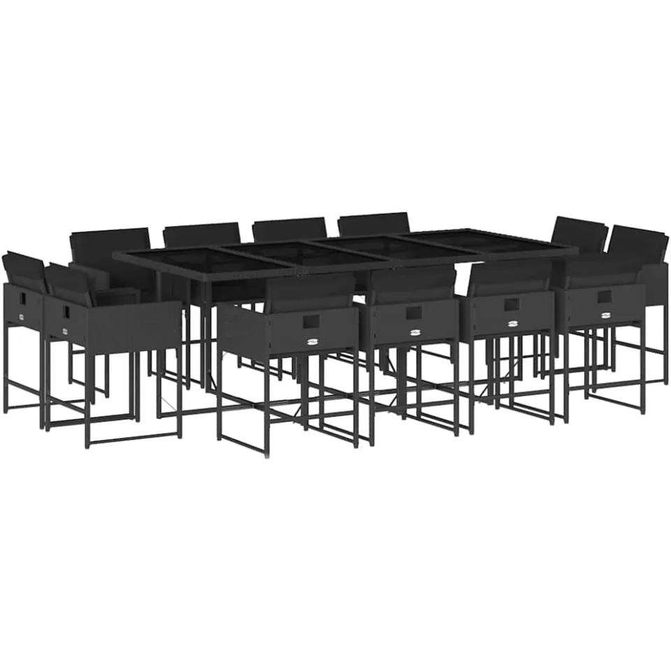 vidaXL 13-delige Tuinset met kussens poly rattan zwart, foto 3