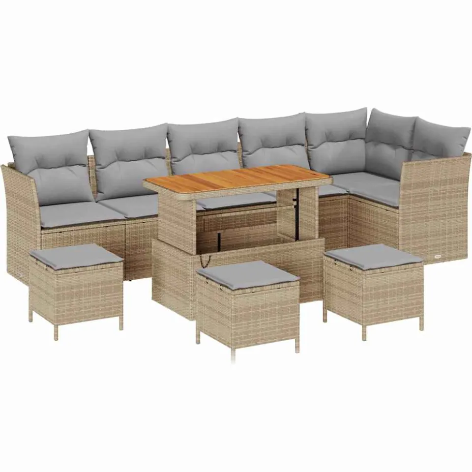 vidaXL Tuinbankenset 10 st Beige poly rattan