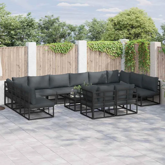 vidaXL Tuinbankenset 12 st Zwart Aluminium