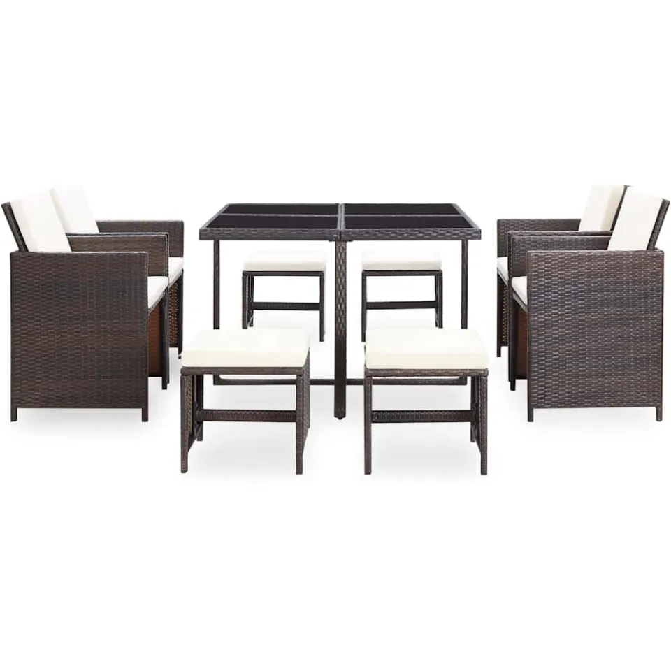 vidaXL 9-delige Tuinset met kussens poly rattan bruin, foto 2