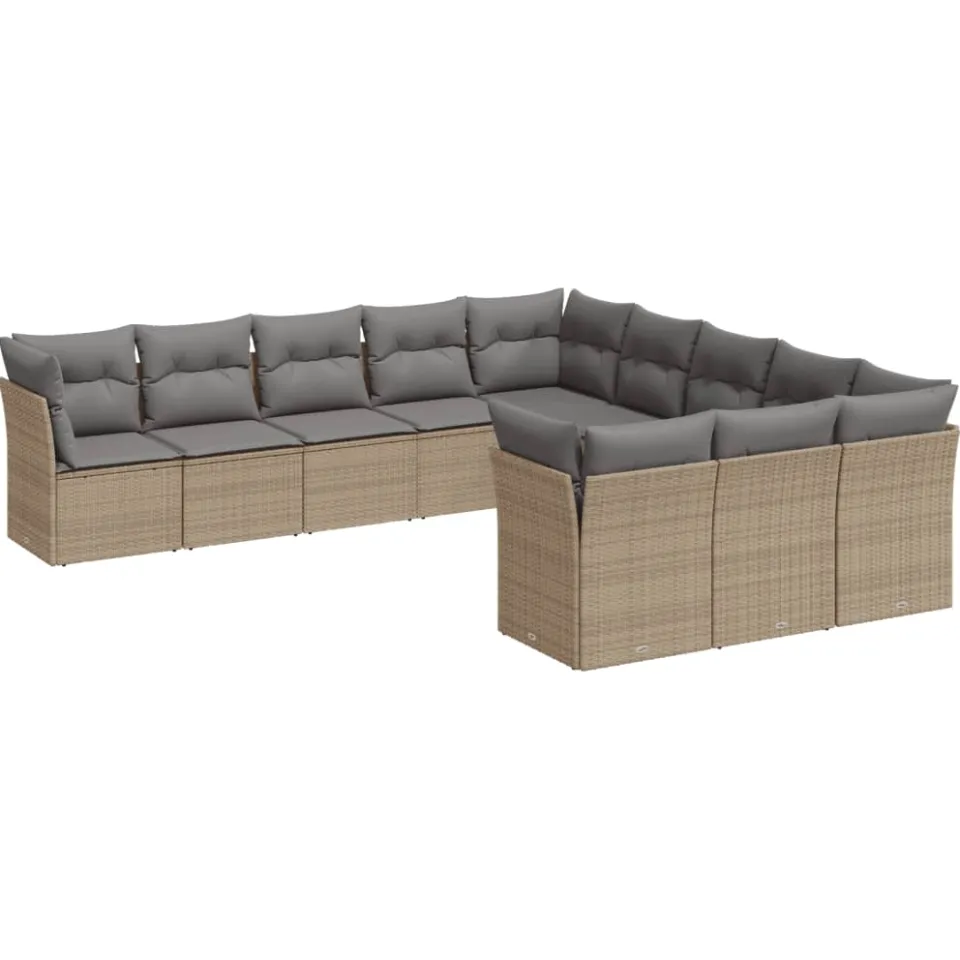 vidaXL 11-delige Tuinset met kussens poly rattan beige, foto 3