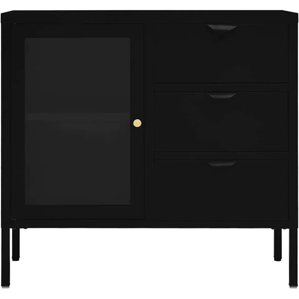 vidaXL Dressoir 75x35x70 cm staal en gehard glas zwart