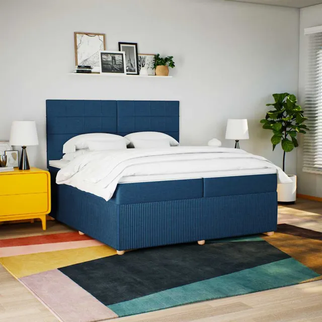 vidaXL Boxspring met matras stof blauw 200x200 cm