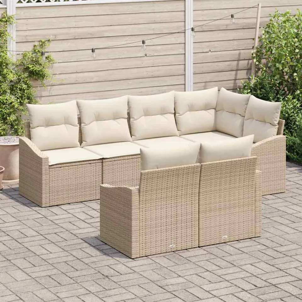 vidaXL Tuinbankenset 7 st Beige en Wit poly rattan, foto 3