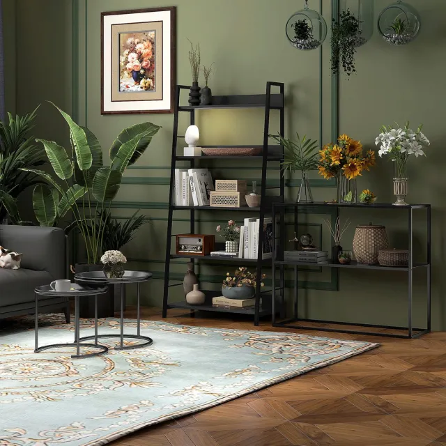 MODENUIT Salontafel Set - Rond Stapelbaar Design - Woonkamer En Slaapkamer - Staal - Zwart - Ø43/35 Cm