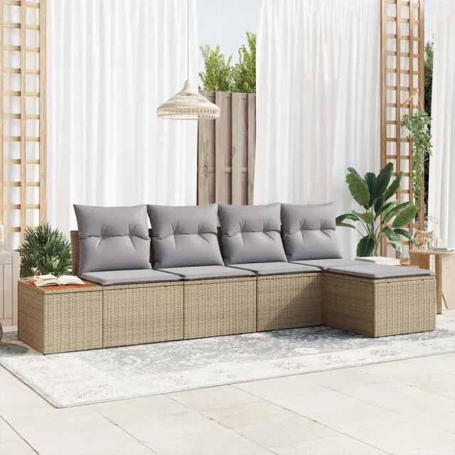 vidaXL Tuinbankenset 5 st Beige Poly riet, foto 2