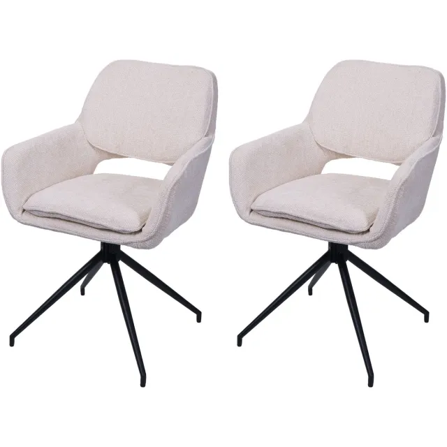 MCW Set van 2 eetkamerstoelen MCW-N74, keukenstoel, draaibaar met Auto-Return, chenille (490 g/m²) ~ crème