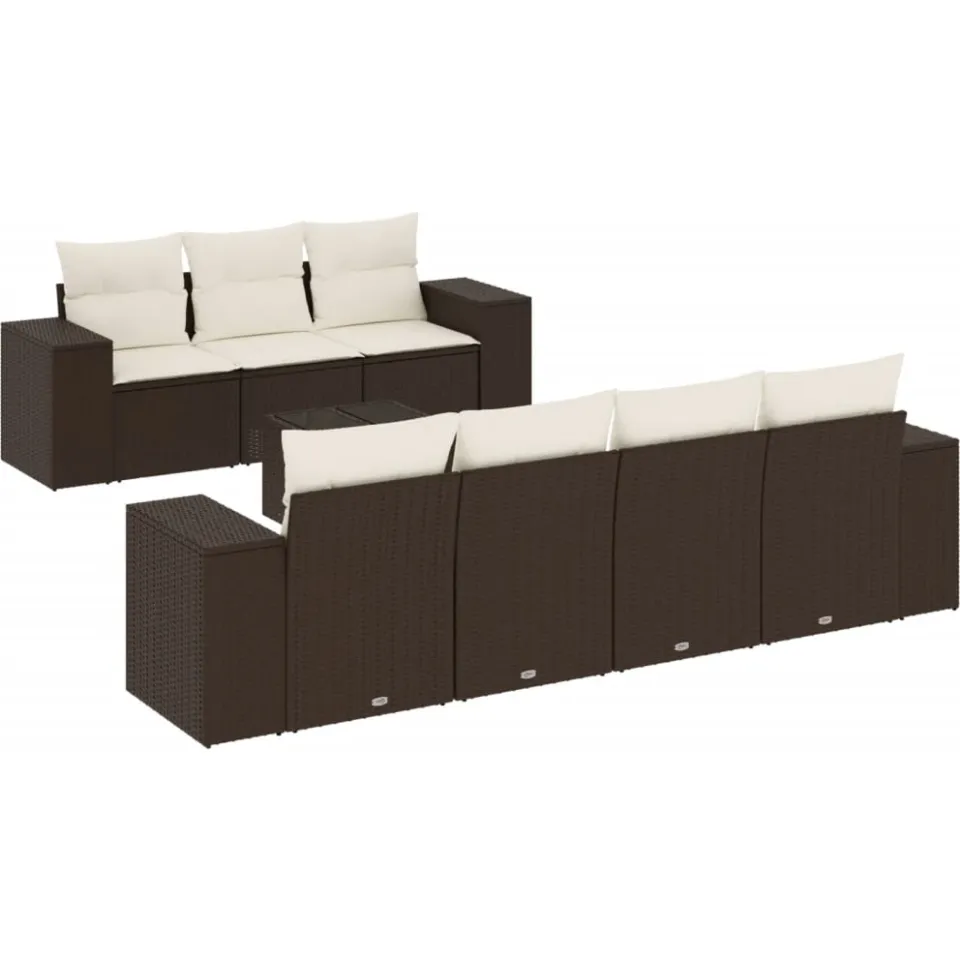 vidaXL 8-delige Loungeset met kussens poly rattan bruin