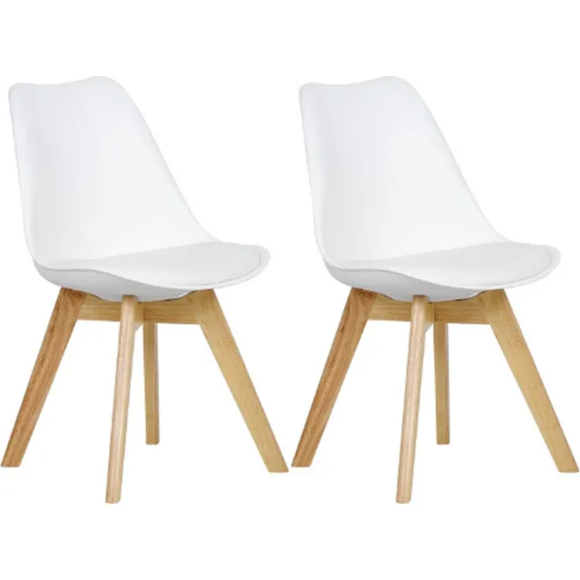 BOG Set Van 2 Eetkamerstoelen – Keuken En Woonkamer Stoelen – Synthetisch Leder En Massief Hout – Modern Design – Wit