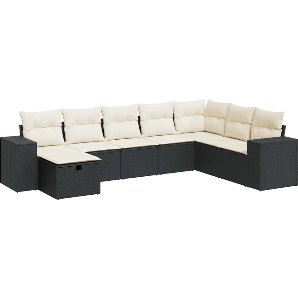 vidaXL 8-delige Loungeset met kussens poly rattan zwart, foto 3