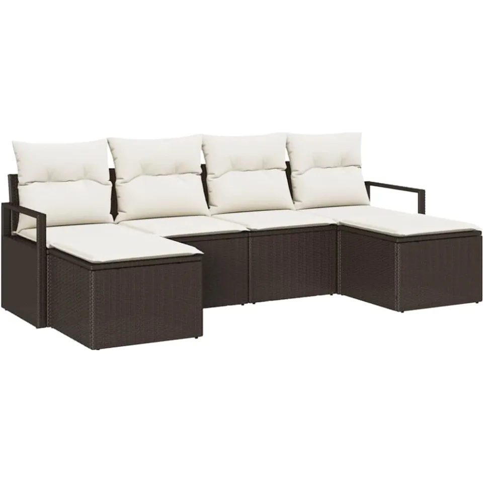 vidaXL Bankstel 6 st Bruin en Crème poly rattan