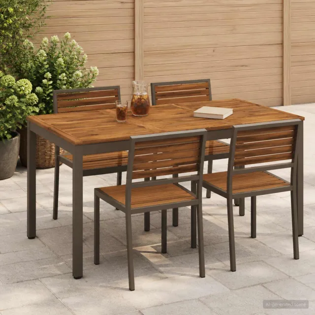 vidaXL Tuindiner tafel NAARDEN Natuurlijk en Koffie 141 x 80,5 x 75 cm bruin, foto 2