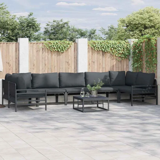 vidaXL Tuinbankenset 7 st Zwart Staal Anthraciet