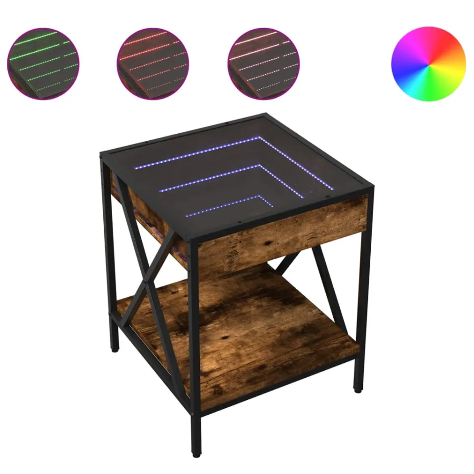 vidaXL Nachtkastje met Infinity LED 40x40x49 cm gerookt eikenkleurig, foto 4