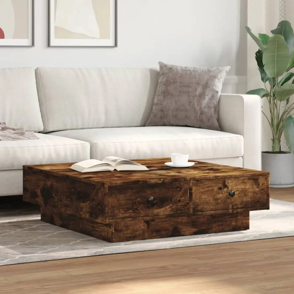 vidaXL Salontafel 90x90x28 cm bewerkt hout gerookt eikenkleurig, foto 3