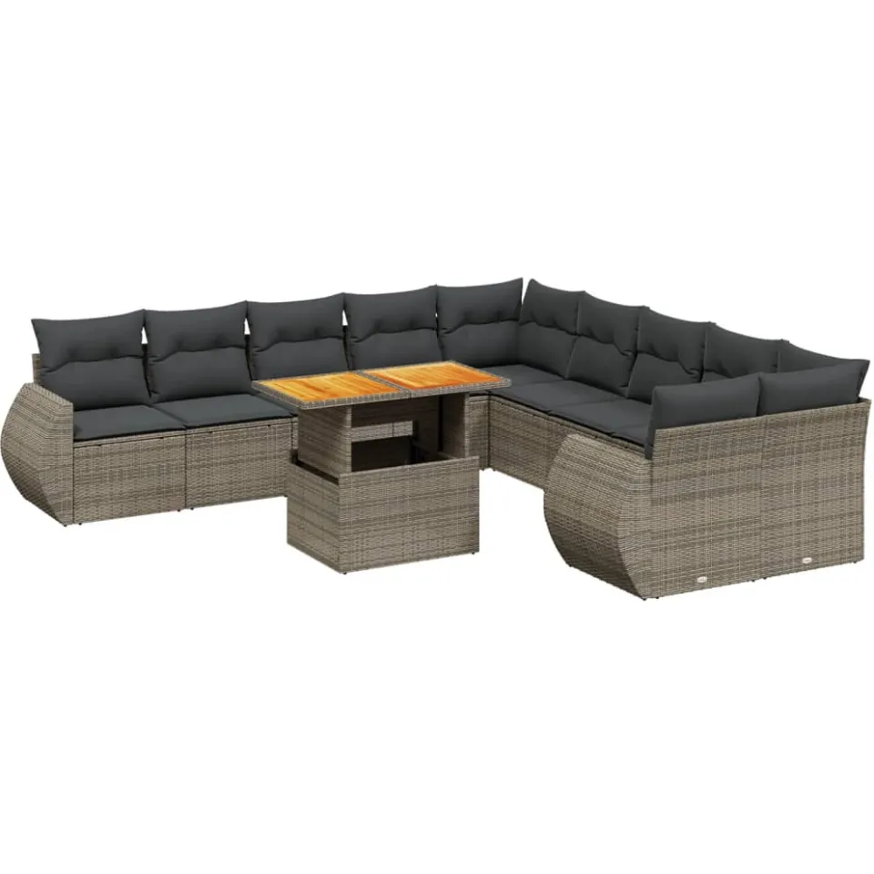 vidaXL 11-delige Loungeset met kussens poly rattan grijs, foto 3