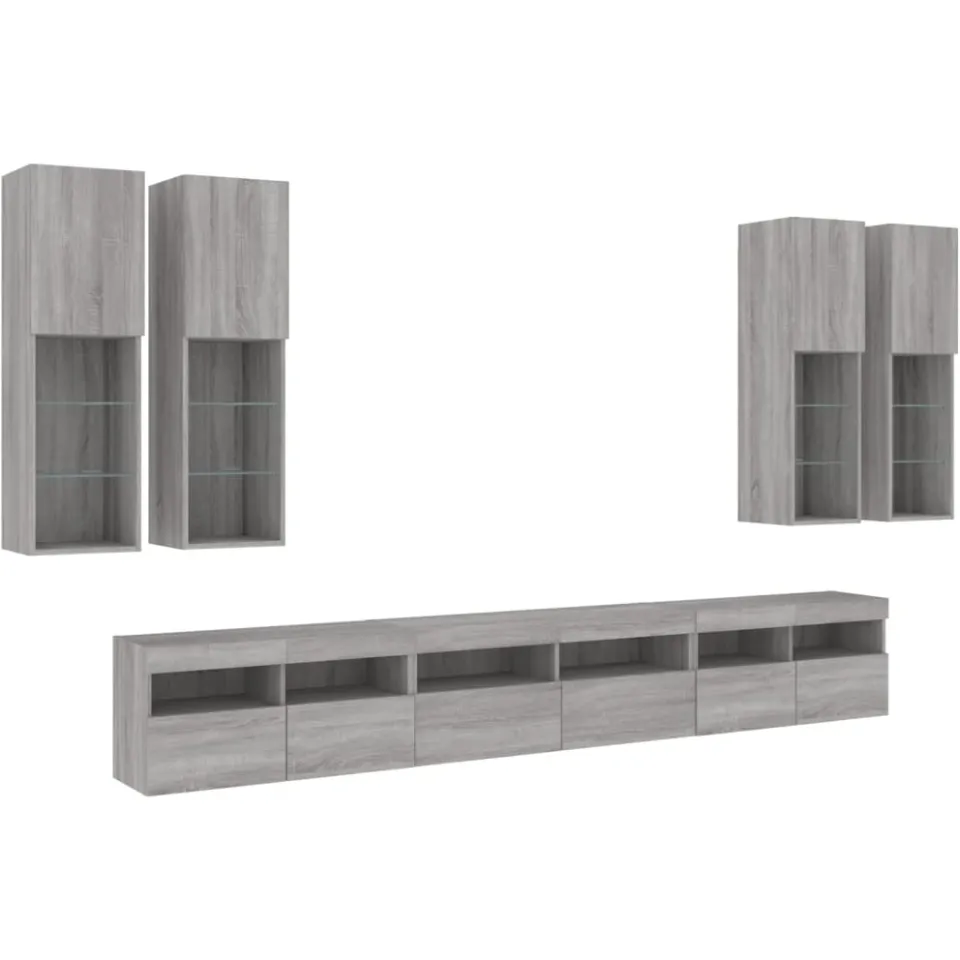 vidaXL 7-delige Tv-wandmeubelset met LED-verlichting grijs sonoma, foto 4
