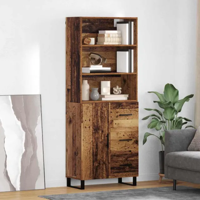 vidaXL Hoge kast 2 st Oudhout 69,5 x 34 x 180 cm Bewerkt hout en glas Bruin