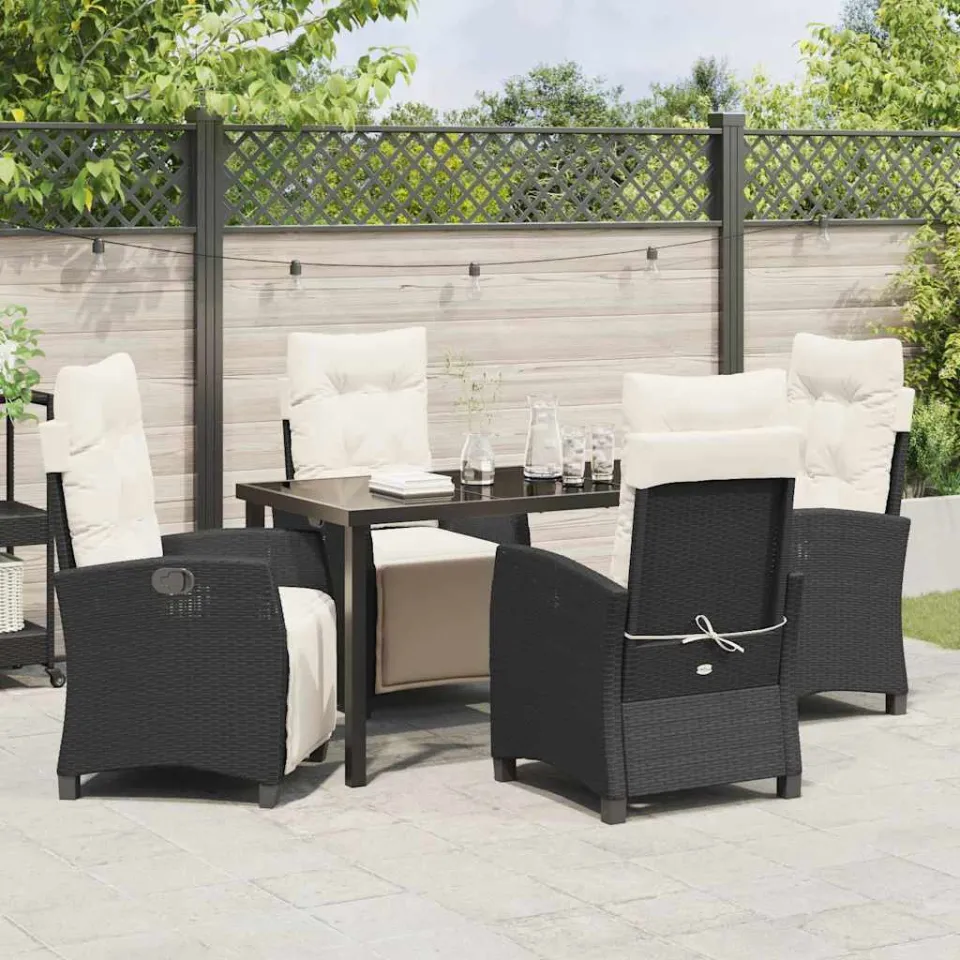 vidaXL Tuin eettafelset 5 st Zwart poly rattan, foto 3