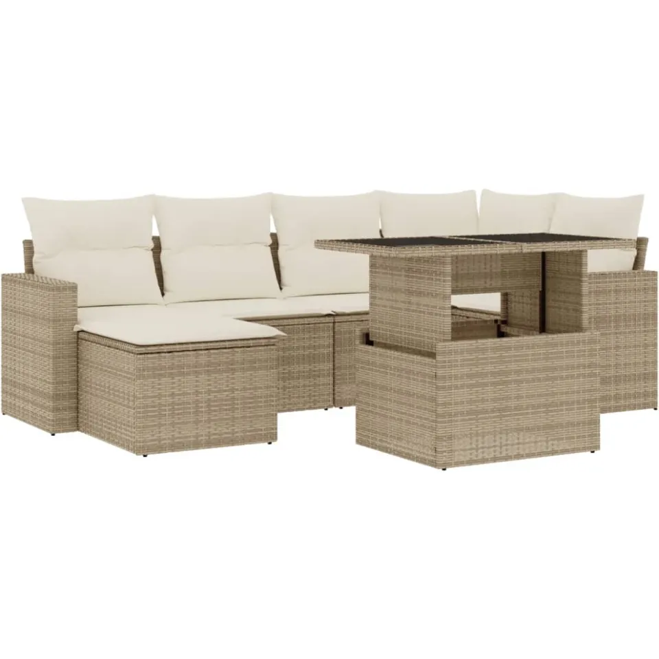 vidaXL 7-delige Loungeset met kussens poly rattan beige, foto 3