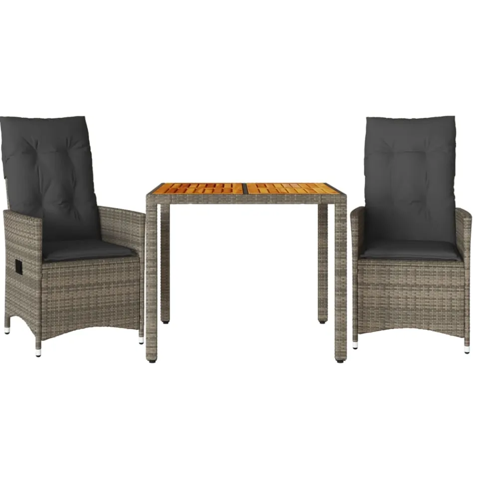 vidaXL 3-delige Bistroset met kussens poly rattan grijs, foto 3