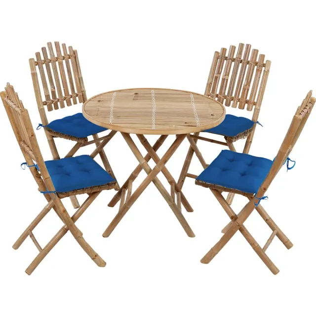 vidaXL 5-delige Tuinset inklapbaar met kussens bamboe Blauw
