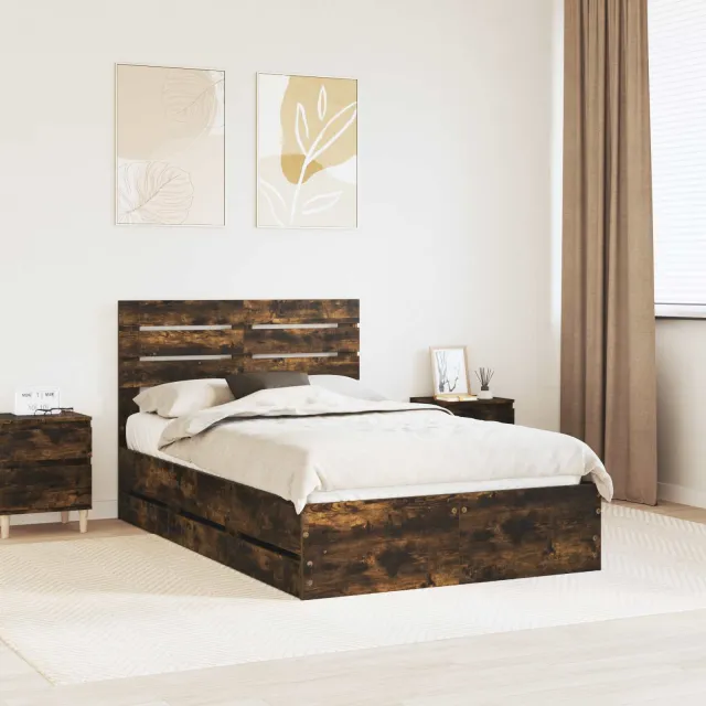 vidaXL Bedframe met lade Gerookt eiken 120 x 190 cm Ingenieurshout Bruin