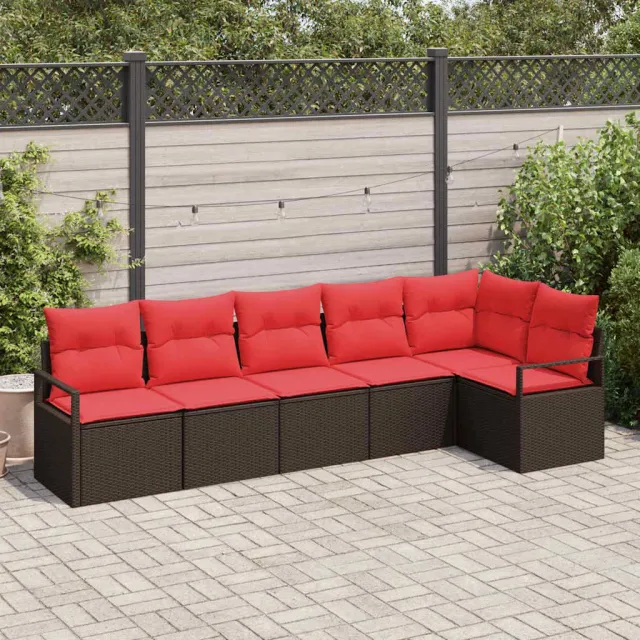 vidaXL Tuinbankenset 6 st Bruin en Rood poly rattan, foto 2