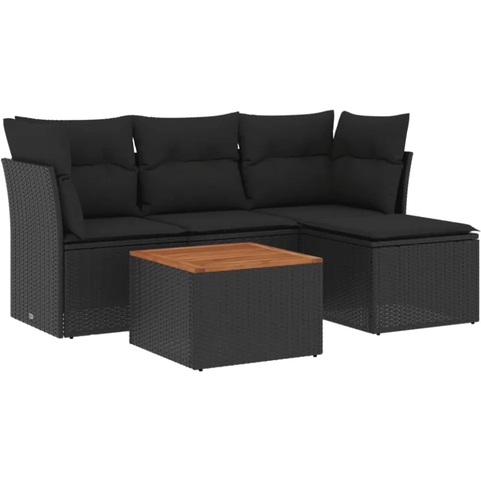 vidaXL 5-delige Loungeset met kussens poly rattan zwart, foto 3