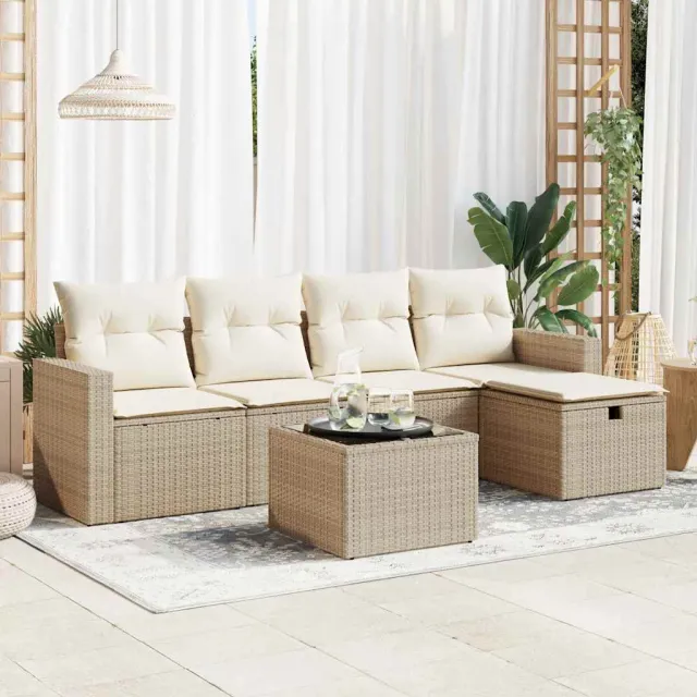 vidaXL 6-delige Loungeset met kussens poly rattan beige, foto 2