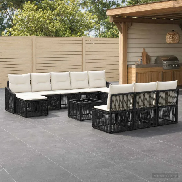 vidaXL Tuinbankenset 11 st Zwart poly rattan, foto 2