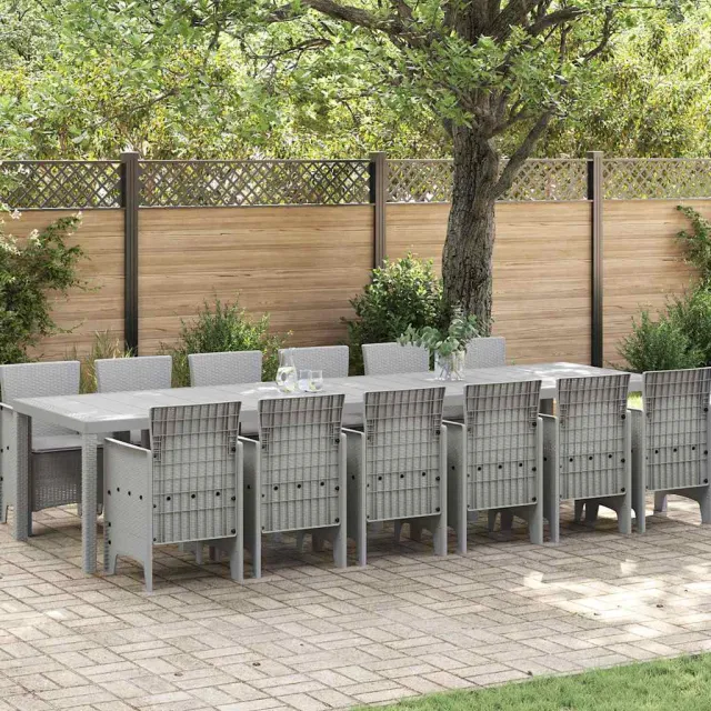 vidaXL Tuin Eetset 13 st Lichtgrijs Polt riet, foto 2