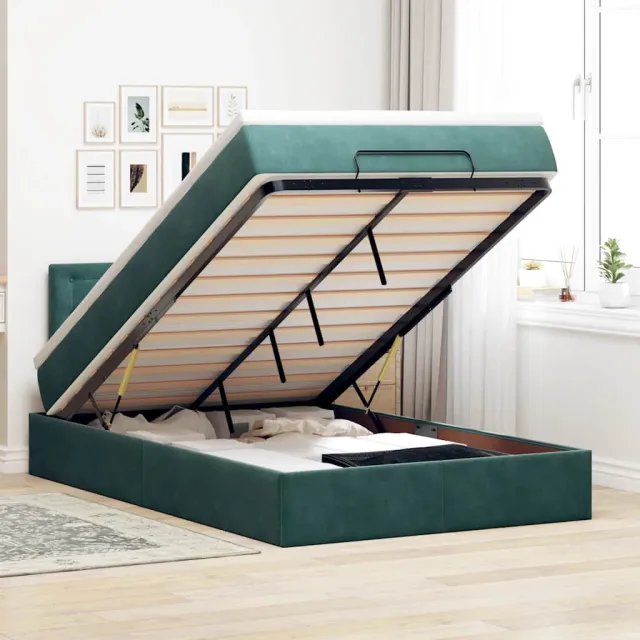 vidaXL Bed poef met matras en LED's 120x190 cm fluweel donkergroen groen