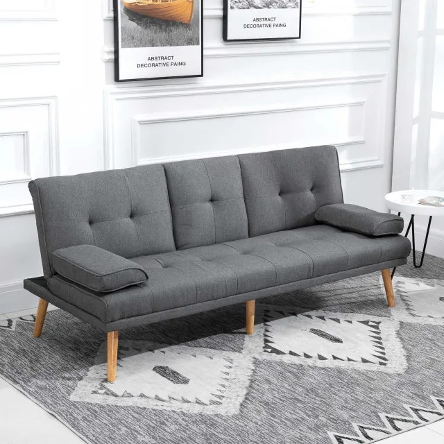 CHICFURN Slaapbank - 3-zits - Verstelbare rugleuning - Donkergrijs