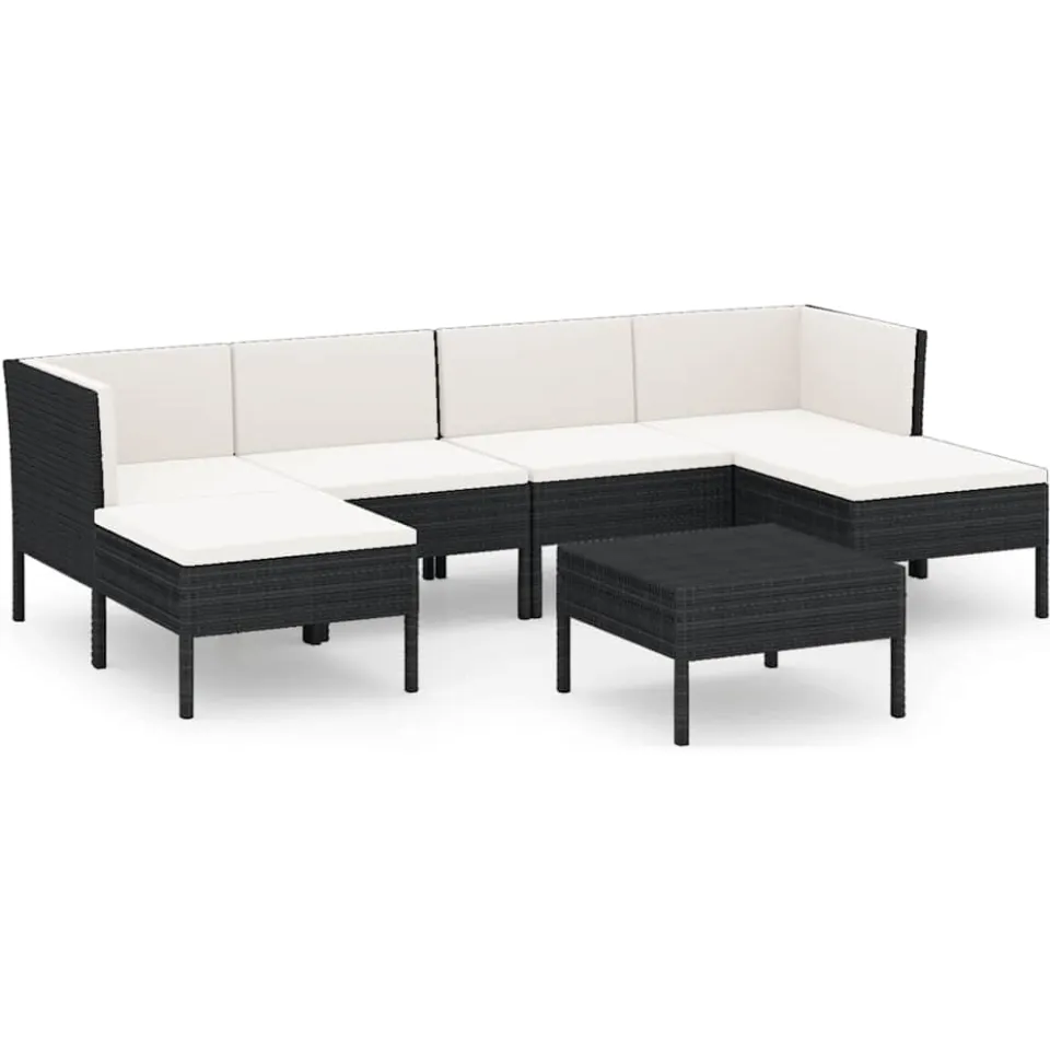vidaXL 7-delige Loungeset met kussens poly rattan zwart, foto 3