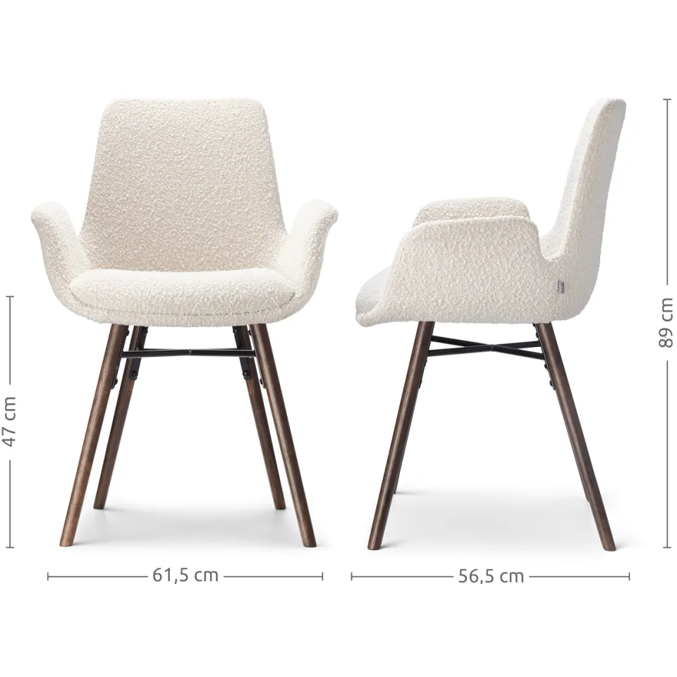 Nolon Nena-Eef eetkamerstoel bouclé beige - walnoot houten onderstel, foto 3