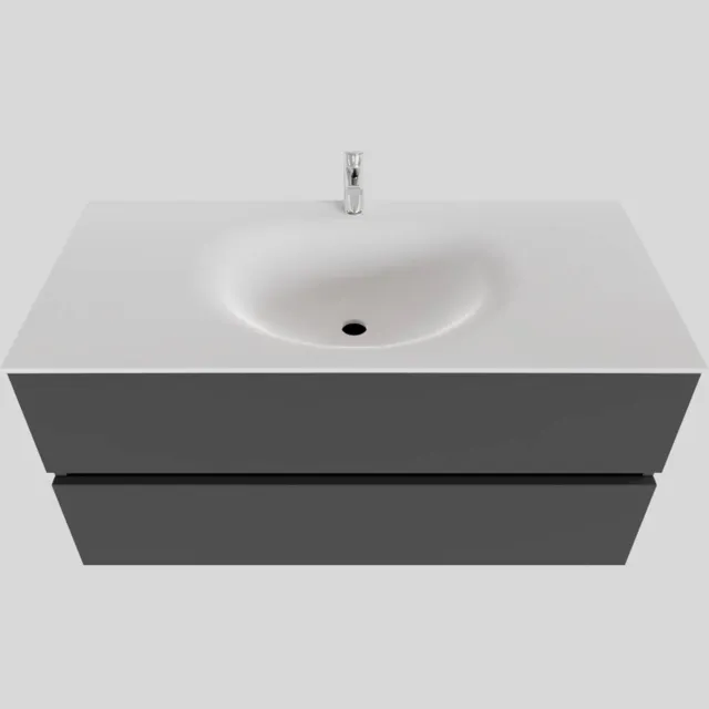 Boss & Wessing Badkamermeubel Solid Surface BWS Stockholm 100x46 cm Midden Mat Antraciet (met 1 kraangat)