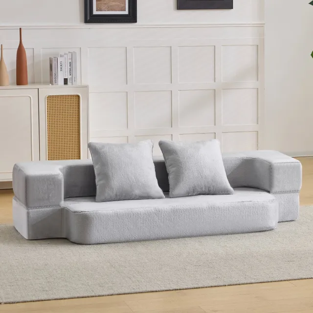 COVREO Slaapbank 190x102x42 cm lichtgrijs stof, 2-zits met kussens
